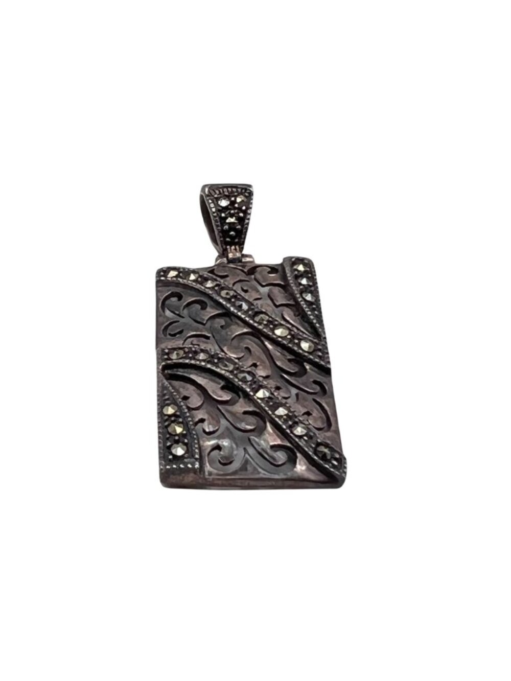 Sterling Silver Pendant Marcasite Filigree 5.98g Stamped 925 TH Thai Art Deco - Picture 2 of 9